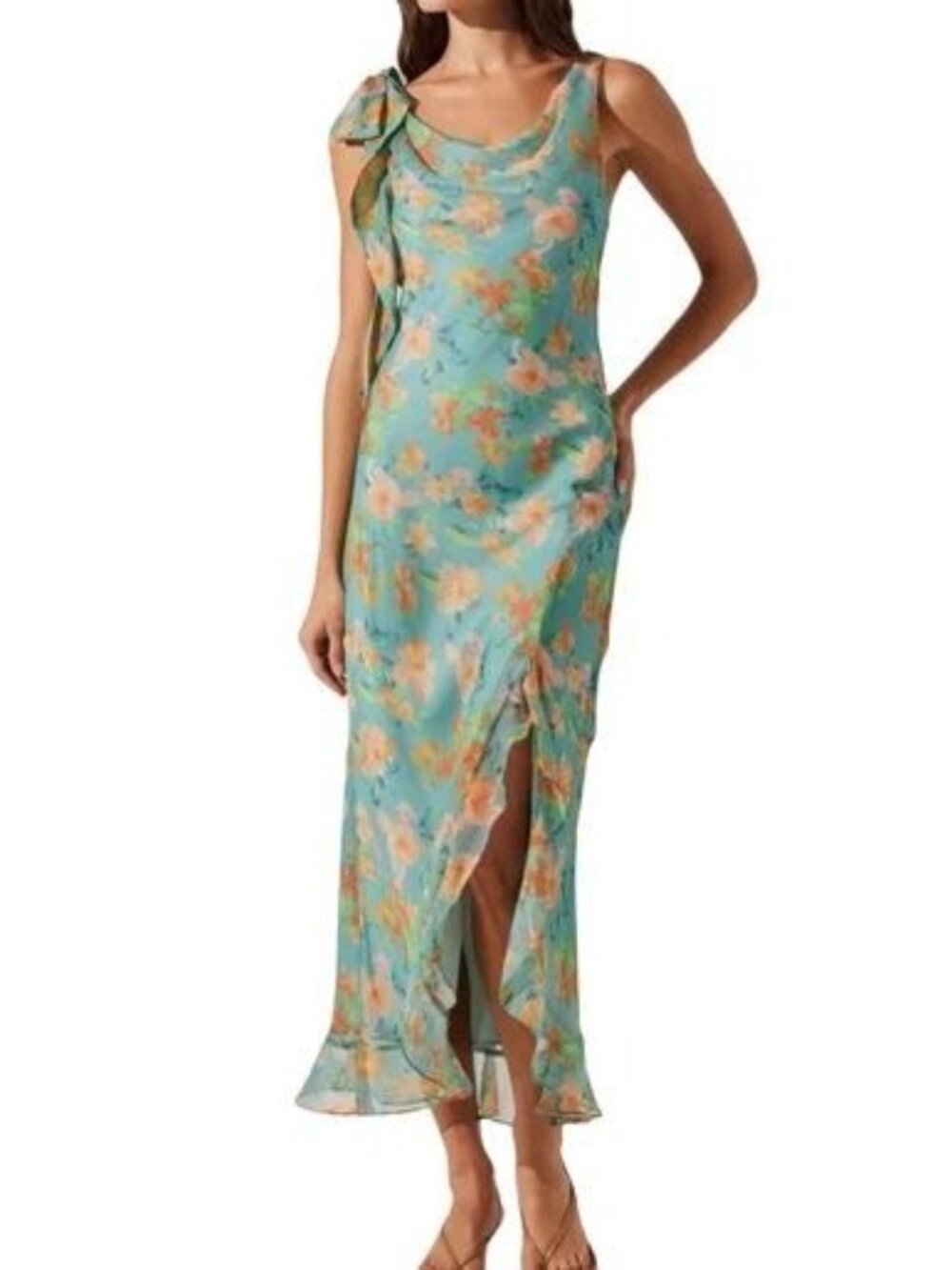 ASTR the Label Isabelle Dress Women Size Medium Draped Cowl Neckline Side Slit